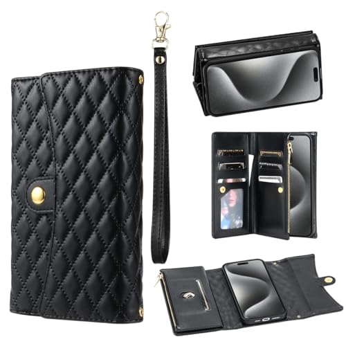 for Samsung Galaxy S23 Plus Zipper Wallet Case with Card Holder, 7 Card Slots Large Capacity and 2 Style Lanyards Like Fashion Clutch Hang Bag.(Black)