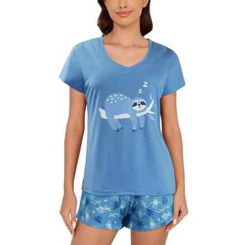 YIJIU Women Short Sleeve Tee and Shorts Pajama Set Cute Alpaca Print Sleepwear