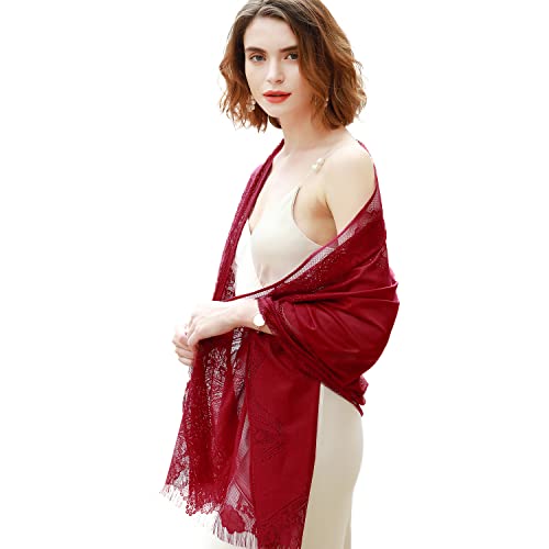RIIQIICHY Shawls and Wraps for Evening Dresses Scarfs for Women Pashmina Wedding Formal Shawl Wine Red-3