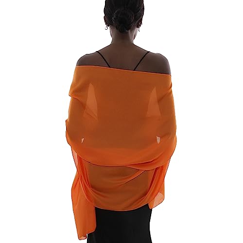 Womens Scarf Pashmina Shawls and Wraps for Evening Dresses Like Chiffon Silk Scarf for Bridal Wedding Orange