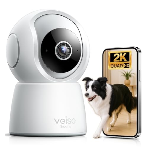 Veise 2K Security Camera Indoor 2.4GHz, 360° Pan-Tilt Cameras for Home Security, Pet & Baby Monitor, Motion Tracking, Voice Control, 2-Way Audio, IR