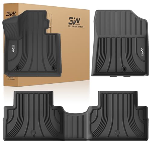 3W Floor Mats Fit 2021-2023 Hyundai Santa Fe (Only for Hybrid & PHEV, Not Fit Gas), TPE All Weather Custom Fit Car Floor Liners 1st & 2nd Row, Black 1