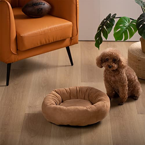 KASENTEX Round Dog Bed - Medium Dog Donut Bed, Anti-Slip, Machine Washable (Brown, 23x23 Inches) Medium Brown