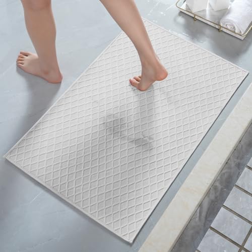 AMOAMI Ultra Thin Bathroom Rugs, Rubber Backed Bath Mats for Bathroom Non Slip, Absorbent Bathroom Mat for Floor, Shower, Sink(16"x24", White) White 1