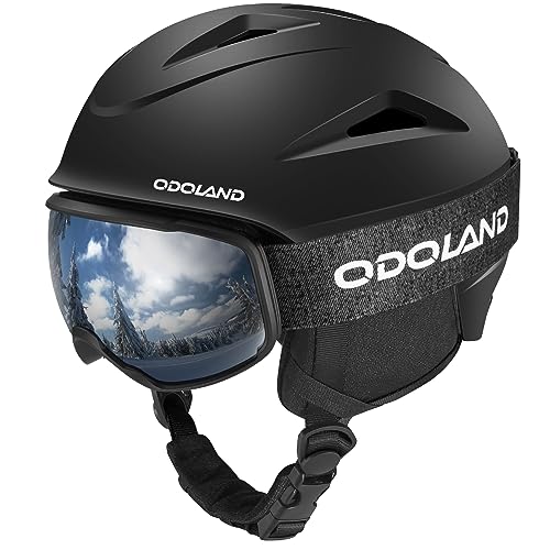Odoland Snowboard Helmet, Ski Helmet with Ski Goggles for Adults & Youth, Durable PC Shell & EPS Foam, Safety Snow Helmets Goggles for Men Women Black