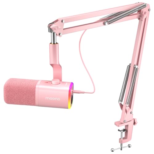 MAONO Dynamic Microphone with Software: USB XLR Podcast Computer Microphone with Boom arm - RGB PC for Gamer - Podcast Microphone for Streaming Record