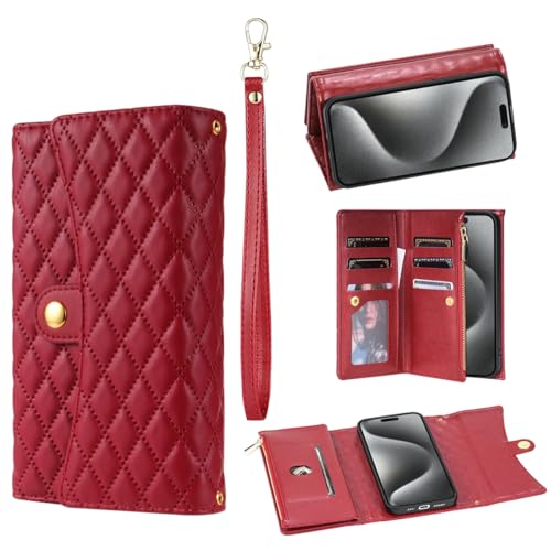 for Samsung Galaxy S23 Ultra Zipper Wallet Case with Card Holder, 7 Card Slots Large Capacity and 2 Style Lanyards Like Fashion Clutch Hang Bag.(Red)