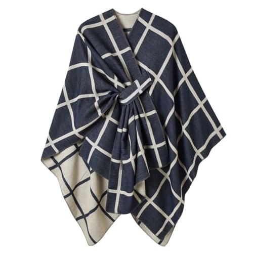 Ferand Shawl Wraps for Women, Open Front Poncho Sweater, Warm & Soft Gifts for Fall Winter Navy Blue