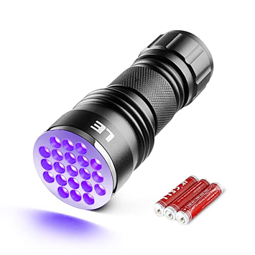 LE Black Light Flashlight, Small UV Lights with 21 LEDs, 395nm, Ultraviolet Light Detector for Invisible Ink Pens, Pet Dog Cat Urine Stain and More, A