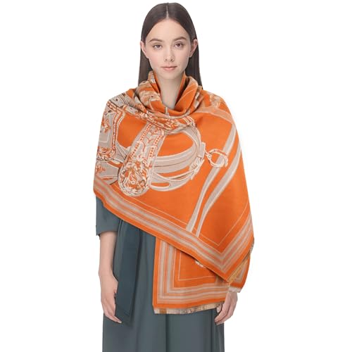 EXTREE Women's Scarf Pashmina Shawls and Wraps for Evening Dress Bridesmaid Wedding Bridal Winter Warm Long Large Scarves Orange One