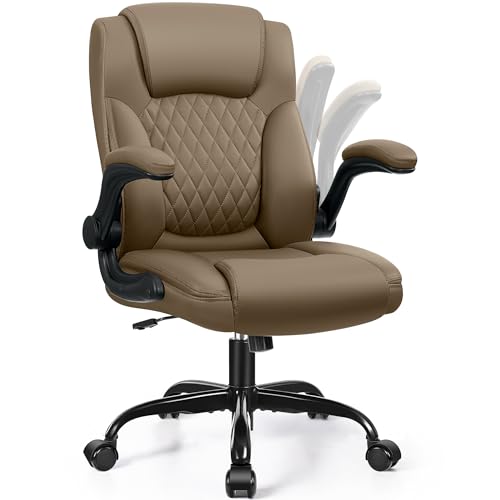 Leather Office Chair, PU Home Computer Desk Chairs with Ergonomic Back Support, 360°Swivel Free，Small Gaming Chair with Wheels and Adjustable Armre