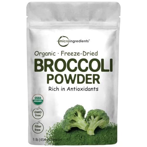 Organic Broccoli Powder, 1 Pound, Freeze Dried, Contains Natural DIM (Diindolylmethane), and Rich in Fiber and Immune Vitamin C, Green Superfood for S