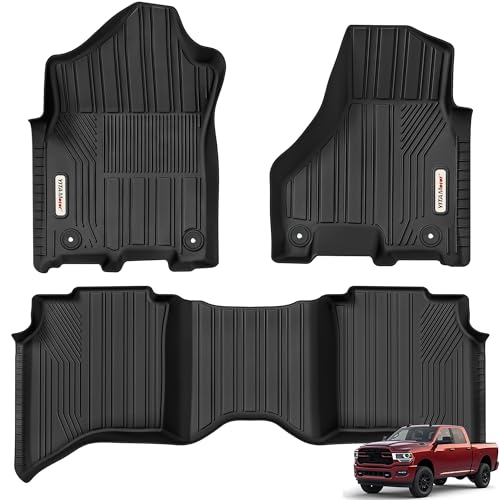 YITAMOTOR Floor Mats Fit for 2019-2024 Ram 2500-3500 Crew Cab, TPE All Weather Dodeg Ram 2500 Floor Mats Include 1st & 2nd Row, Black