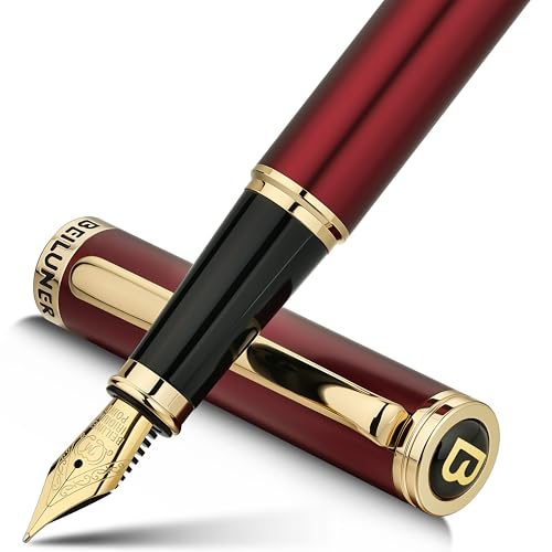 BEILUNER Red Fountain Pen,Stunning Luxury Pens with 24K Gold Finish, Gorgeous 24K Gilded Nib(Medium), Fancy Pen Gift for Men&Women -Ink Converter-Eleg