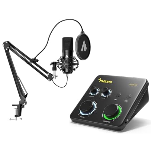 MAONO USB XLR Condenser Microphone Set: PC Computer Podcast Cardioid Metal Mic Kit with Software for Recording, Studio, Singing, YouTube (A04 Gen2+PS2