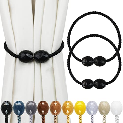 Strong Magnetic Curtain Tiebacks 2 Pack Decorative Tie Backs Outdoor Curtain Rope Tiebacks Elegant Curtain Holdbacks for Drapes Black Black 2