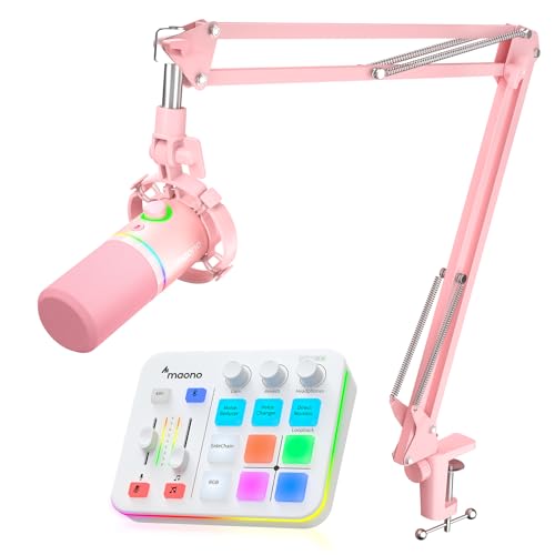 MAONO Podcast Equipment Bundle: Audio Interface and USB-XLR Dynamic Microphone-MaonoCaster G1 NEO+PD200XS Pink