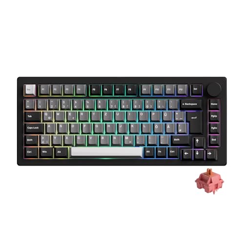 Mongeek M1 V5 über Black & Silver Keyboard, Tri-Mode Aluminium Mechanische Tastatur 75% Schnellfreisetzungs-Gaming-Tastatur mit Knopf 8000 MAH RGB Ho