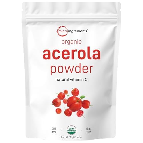 Organic Acerola Powder, 8oz | Natural Organic Vitamin C Superfood | No Sugar & Additives | Great Flavor for Drinks, Smoothie, & Beverages | Non-GMO &