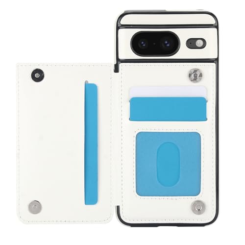 for Google Pixel 8 Wallet Case with 3 Credit Card Holder,RFID Blocking,PU Leather Double Magnetic Clasp Kickstand Heavy Duty Protective Cover.(White)