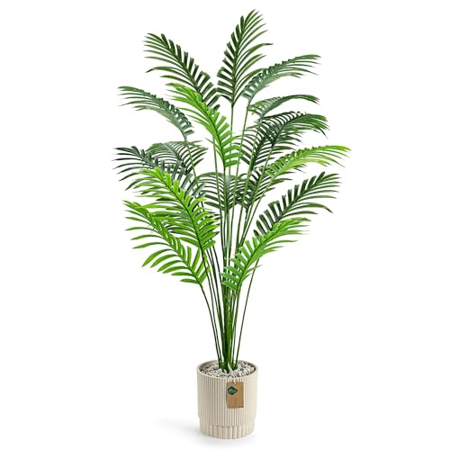 Der Rose 44'' Artificial Palm Tree Large Fake Tropical Faux Plants Indoor and Outdoor Tall for Home Bathroom Porch Outside Patio Decor (Light Beige Po