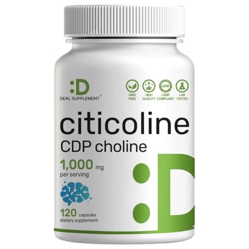 Citicoline CDP Choline, 1,000mg Per Serving, 120 Capsules – Extra Strength Choline Supplements – Nootropic B Vitamin Properties – Promotes Brain