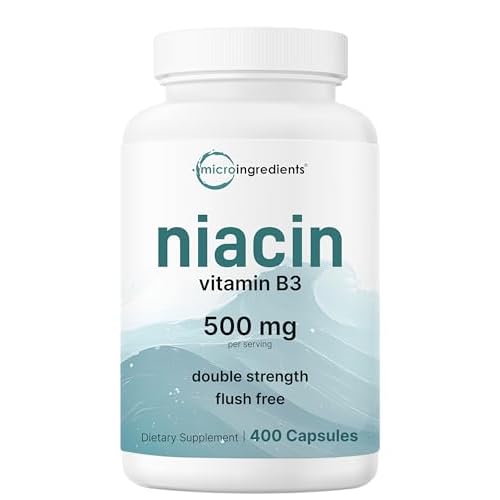 Micro Ingredients Niacin 500mg Per Serving, 400 Capsules | Flush Free B3 Vitamins | Double Strength Essential B Vitamin Supplement | Skin Care Health