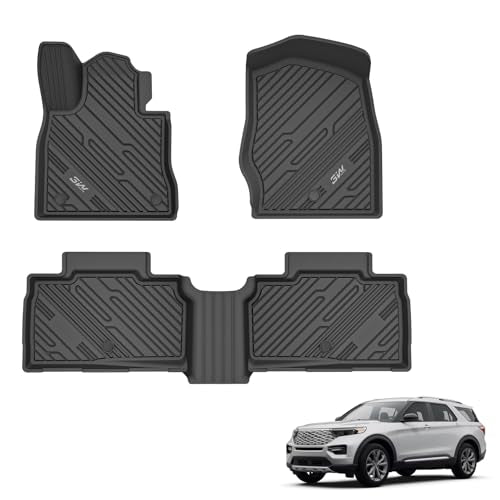 3W Ford Explorer Floor Mats Custom Fit for 2020 2021 2022 2023 2024 2025, All Weather TPE Floor Liner Liner for Ford Explorer Accessories 1st and 2nd