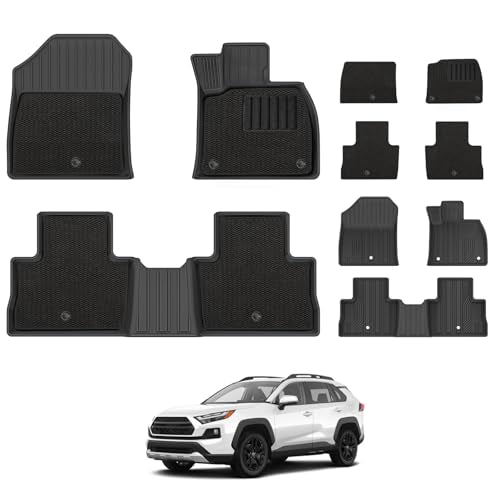 3W Floor Mats Fit for Toyota RAV4 XA50 2019-2024 2025 with Carpets on Top, TPE All Weather Custom Boot Car Mat, Waterproof, Anti-Slip, Easy to Clean C