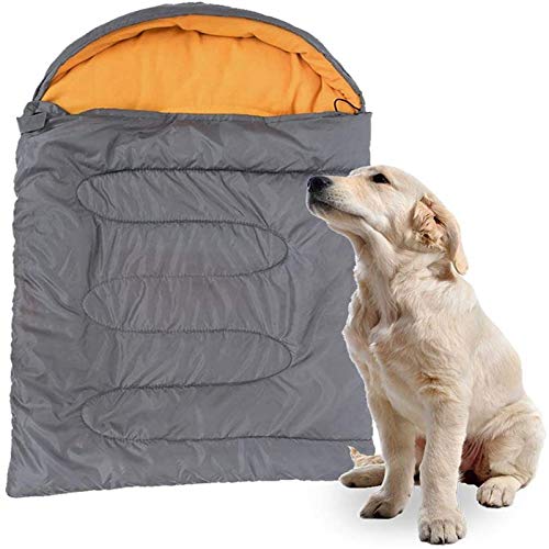 Dog Sleeping Bag Waterproof Warm Packable Dog Bed Mat with Storage Bag for Indoor Outdoor Travel Camping Hiking Backpacking(Grey+Orange, L)