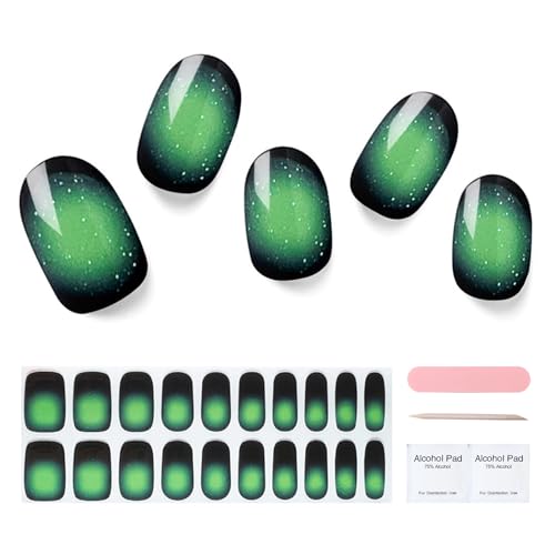 Semi Cured Gel Nail Strips, 20 pcs Gel Nail Stikers, Gel Nail Wraps Semi Cured, Salon-Quality, 2 Weeks Long Lasting, Firefly Green