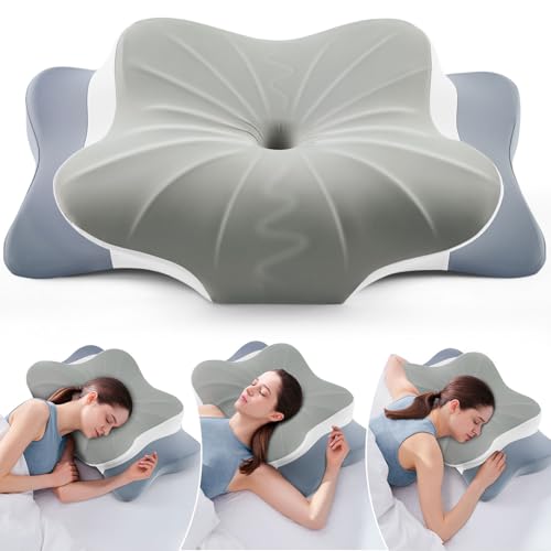 Cervical Pillow for Neck Pain Relief -Cooling Ergonomic Memory Foam Pillow with Ice Silk Pillowcase, Dual-Height Orthopedic Support Contour Pillow for