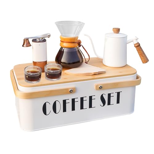 SOTECH Pour Over Coffee Maker Set Pour Over Coffee Dripper Manual Coffee Mill Grinder glass pour over coffee maker White