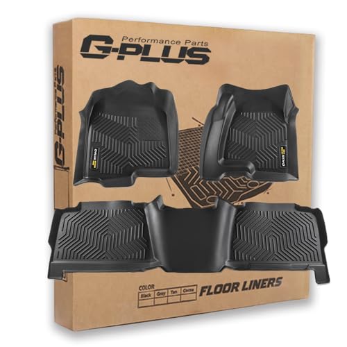 G-PLUS Floor Mats 3pcs Compatible with Chevy Silverado GMC Sierra 1500 Crew Cab 1999-2006 All Weather Full Cover Protection 1st & 2nd Row Liner TPE Fl