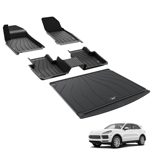 3W Floor mats &Cargo Liner for Porsche Cayenne 2019-2024 2025, TPE All Weather Custom Fit Floor Liner for Porsche Cayenne Full Set Car Mats, Black Por