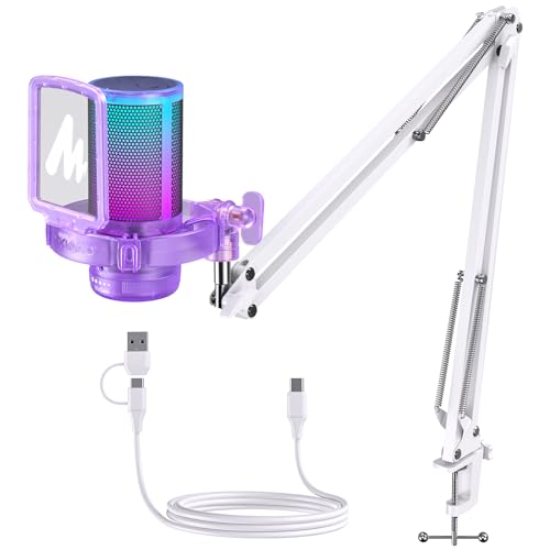 MAONO USB Gaming Microphone with Noise Cancellation, RGB Condenser Microphone for Streaming, Podcasts, Twitch, YouTube, Discord, PC, Computer, Mac, PS