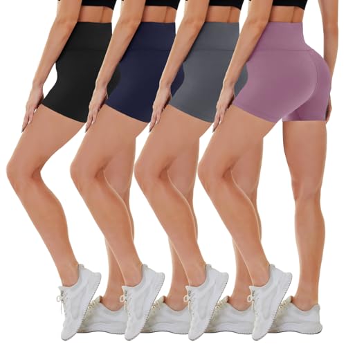 CAMPSNAIL 4 Pack Biker Shorts for Women High Waist - 5"-8" Tummy Control Soft Athletic Yoga Workout Running Gym Shorts 5 IN XX-Large 4#black-Pink-Dark