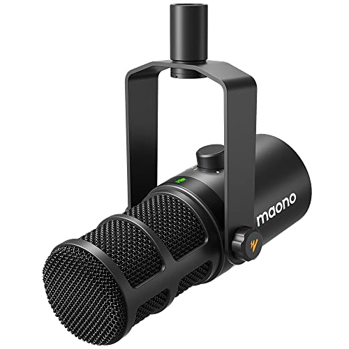 MAONO Dynamic Microphone, USB-XLR Podcast PC Microphone with Software, EQ,Tap-to-Mute, Headphone Jack, Gain Knob & Volume Control, Studio Mic for Broa