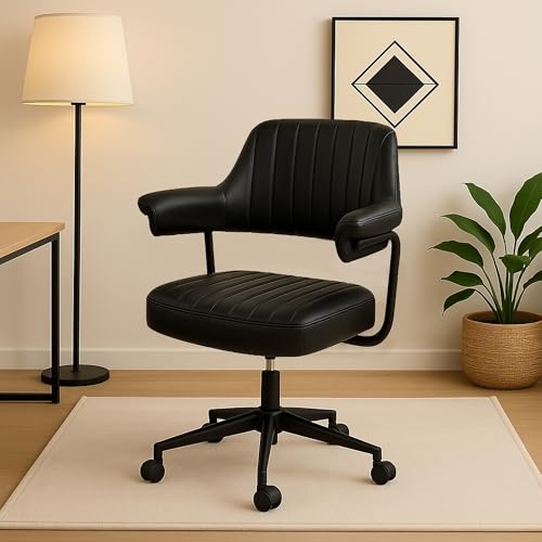 Home Office Chair Swivel Desk Chair Vanity Rolling Adjustable Task Chair for Study Makeup Dresser Bedroom Living Room - Black