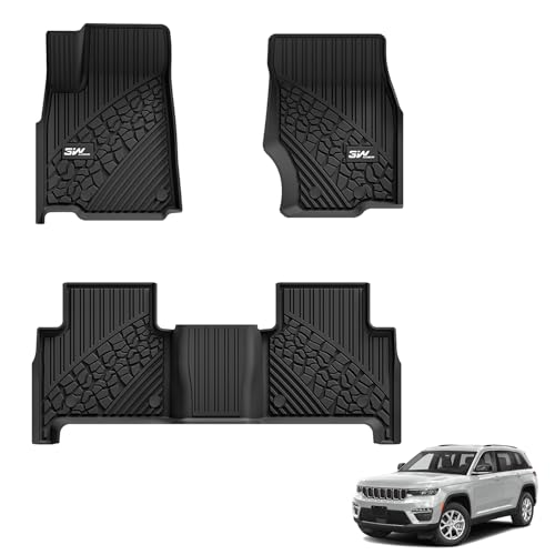 3W Floor Mats Fit for 2022-2025 Jeep Grand Cherokee (Non L or WK) TPE All Weather Custom Fit Floor Liner 1st and 2nd Row Full Set Car Mats, Black Jeep