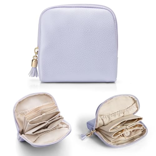 Vlando Travel Jewellery Organiser, Jewellery Pouch with Zipper, Velvet Lining Jewellery Bags for Rings, Bracelets & Necklaces,Purple-Lychee Grain C.pu