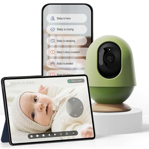 MONAI WiFi Baby Monitor with Camera and Audio, Covered-Face-Sleep-Cry Alerts, Virtual Safety Fence, AI-Powered Smart Baby Monitor with 3K FHD, Night V