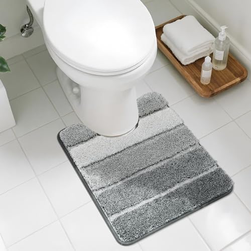 COSY HOMEER Toilet Rugs U-Shaped 24"x20", Ultra Soft Absorbent Bath Mat with Non-Slip TPR Backing, Machine Washable Shaggy Rug for Toilet, Grey Grey 1