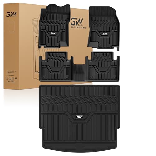 3W Floor Mats & Cargo Mats for 2021-2023 Nissan Rogue, Custom Fit TPE All Weather Floor Liner Full Set 1st and 2nd Row Car Mats - Black (NOT for Sport