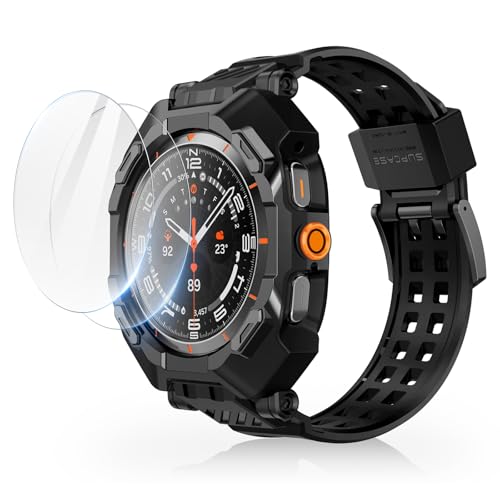 SUPCASE for Samsung Galaxy Watch Ultra 47mm Case with Band (Unicorn Beetle Pro), [2 Pack Screen Protector] Rugged Protective Cover with Adjustable Str