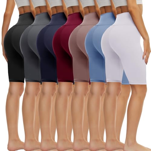 TNNZEET 7 Pack Biker Shorts for Women - 5''-8''-3'' High Waisted Workout Tummy Control Spandex Gym Shorts for Yoga Athletic 8“ Inseam Large-X-Large