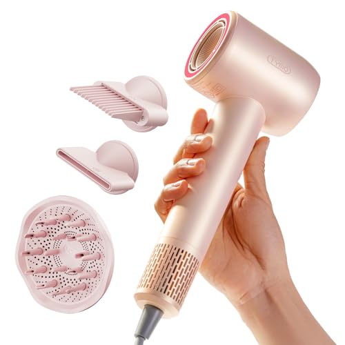 Blow Dryer with Comb, TYMO AIRHYPE Compact 200 Million lonic Hair Dryer with Diffuser, Fast Dry Pink Blow Dryer for Women 110,000RPM Portable Hairdrye