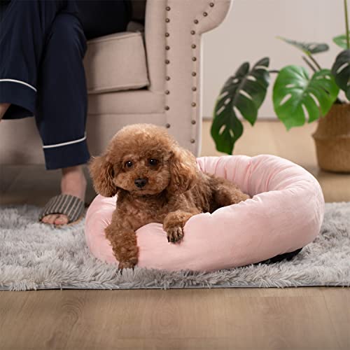 KASENTEX Round Dog Bed for Small Dogs and Puppies - Donut-Shaped, Anti-Slip, Machine Washable Cat Bed (Pink, 20x20 Inches) Small Pink