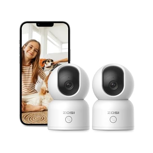 ZOSI 2K Indoor Pan-Tilt Security Camera, 2 Pack 2.4G-5G Dual-Band WiFi Smart Home Cam, 360 Degree Baby Pet Monitor with Phone App,Human Detection,2 Wa