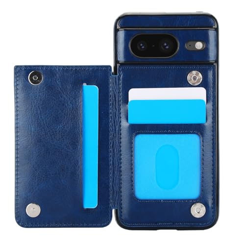 for Google Pixel 8 Wallet Case with 3 Credit Card Holder,RFID Blocking,PU Leather Double Magnetic Clasp Kickstand Heavy Duty Protective Cover.(Blue) B